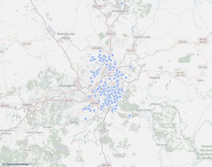 Mapa de Grande BH com os empreendimentos